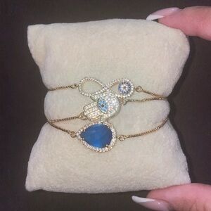 Gold and Blue Hamsa Bracelet Set